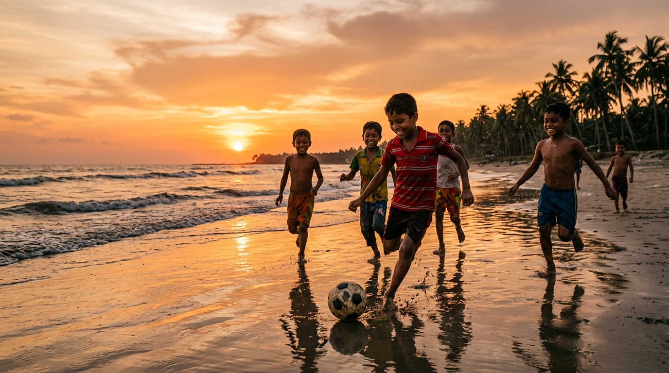 কুয়াকাটা সৈকতে শিশুদের বিচ ফুটবল